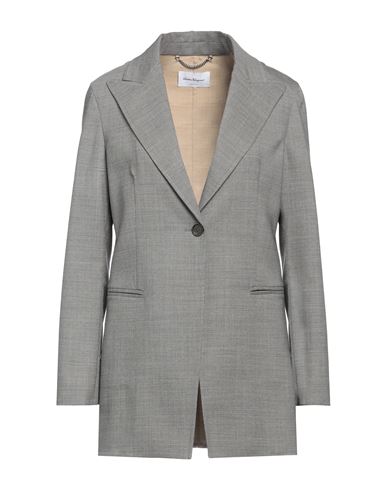 Ferragamo Woman Blazer Grey Size 12 Virgin Wool, Elastane, Polyamide