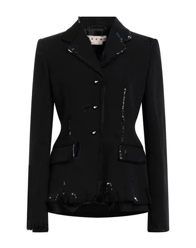 Marni Woman Blazer Black Size 6 Virgin Wool, Bovine Leather, Glass