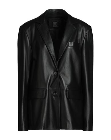 8 By Yoox Leather Single-breasted Oversize Blazer Woman Suit Jacket Black Size 12 Lambskin