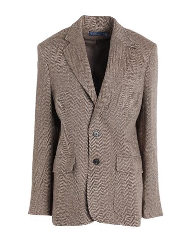 Polo Ralph Lauren Herringbone Linen-blend Blazer Woman Blazer Brown Size 6 Linen, Silk, Wool