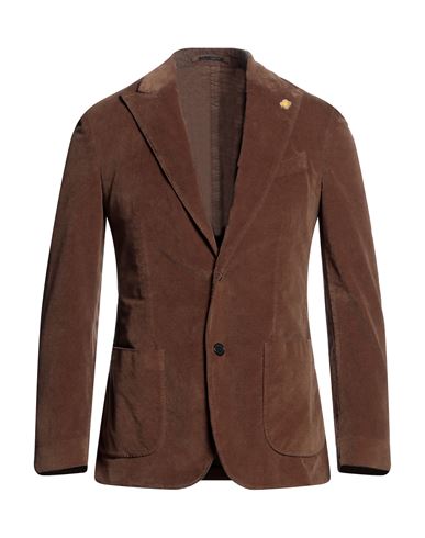 Lardini Man Blazer Brown Size 44 Cotton, Elastane In Brown