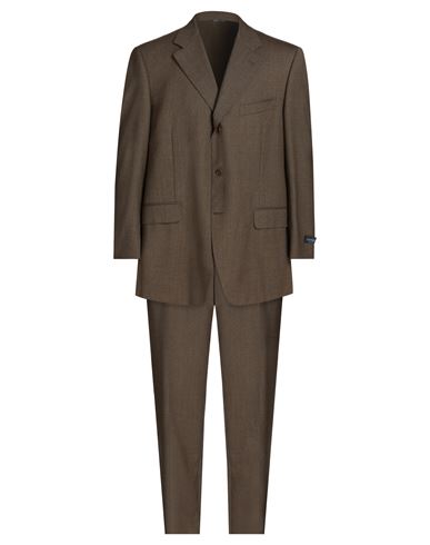 Canali Man Suit Khaki Size 46 Virgin Wool In Beige