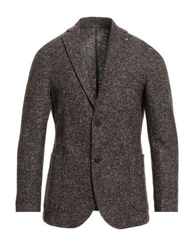 Barbati Man Suit Jacket Dark Brown Size 42 Polyester, Acrylic, Wool