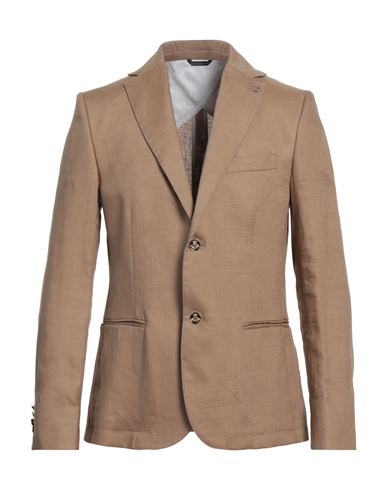 Grey Daniele Alessandrini Man Suit Jacket Camel Size 42 Linen In Beige
