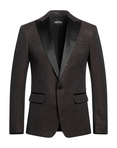 Dsquared2 Man Blazer Dark Brown Size 42 Wool, Polyester, Polyamide, Metallic Fiber, Silk