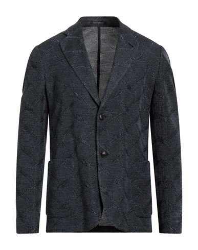 Emporio Armani Man Blazer Slate Blue Size 40 Wool, Cotton In Black