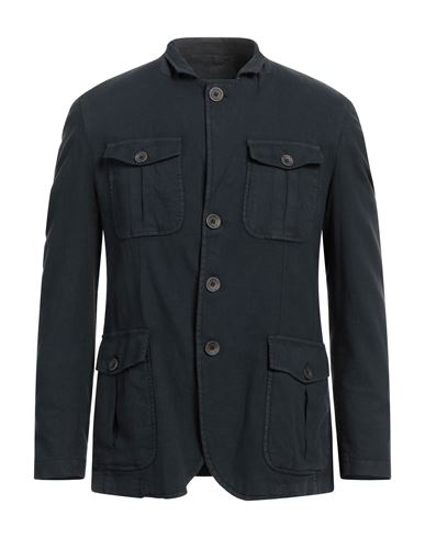 Barbati Man Suit Jacket Midnight Blue Size 38 Cotton, Linen, Elastane In Black