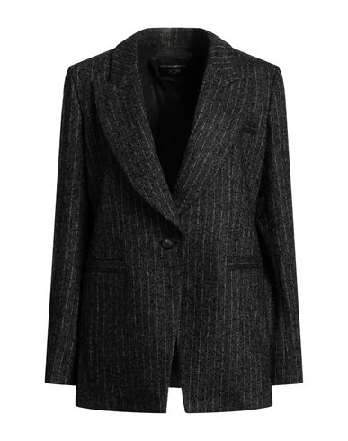 Emporio Armani Woman Blazer Steel Grey Size 14 Wool, Polyester, Acrylic, Textile Fibers, Alpaca Wool