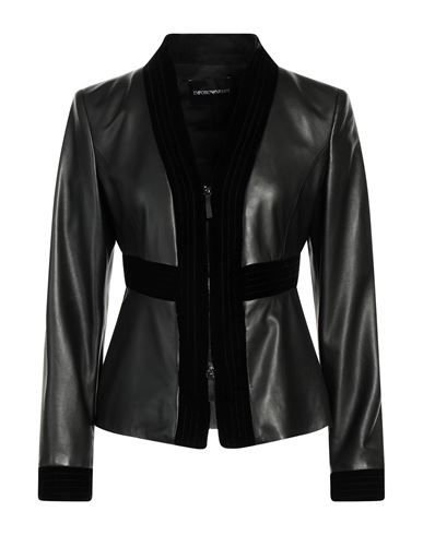 Emporio Armani Woman Blazer Black Size 8 Lambskin, Viscose, Elastane