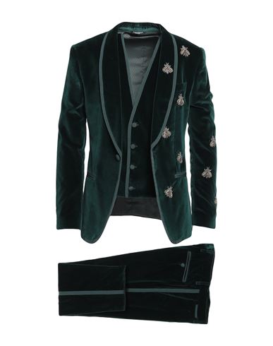Dolce & Gabbana Man Suit Dark Green Size 38 Cotton, Glass, Plastic, Silk, Metallic Fiber
