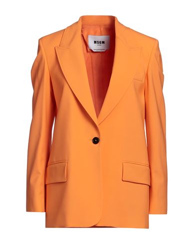 Msgm Woman Blazer Orange Size 8 Virgin Wool, Elastane, Polyester