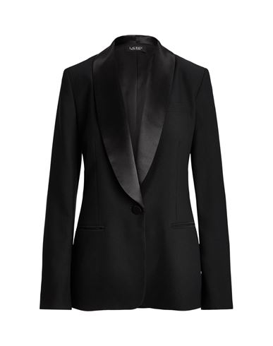 Lauren Ralph Lauren Satin-trim Crepe Blazer Woman Suit Jacket Black Size 10 Polyester