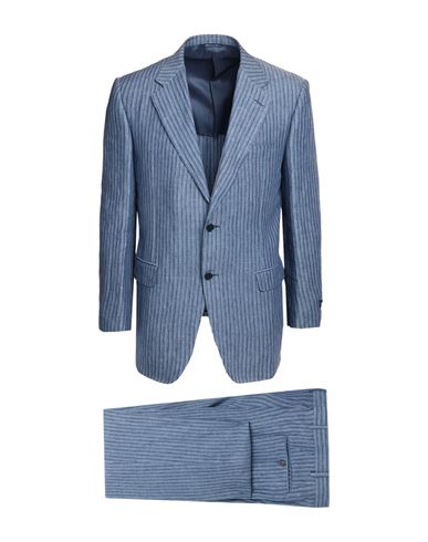 Canali Man Suit Slate Blue Size 42 Linen