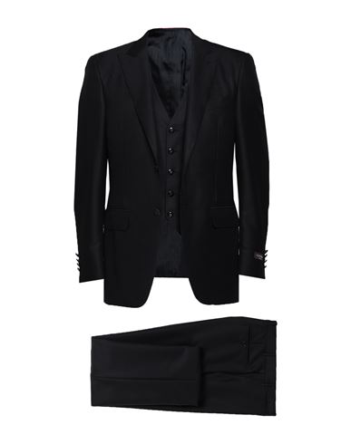 Canali Man Suit Black Size 38 Wool, Silk