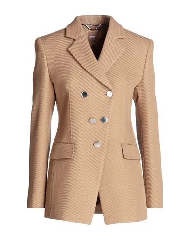 Hugo Boss Double-breasted Slim-fit Jacket In Virgin Wool In Beige