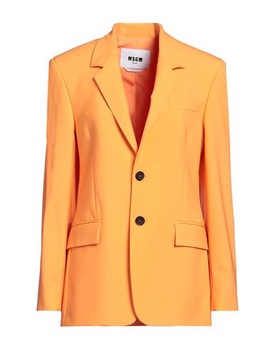 Msgm Woman Blazer Orange Size 4 Virgin Wool, Elastane