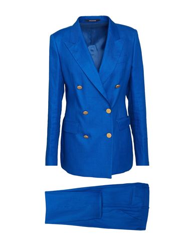 Tagliatore 02-05 Woman Suit Bright Blue Size 4 Linen
