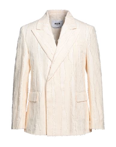Msgm Man Suit Jacket Cream Size 40 Cotton In White