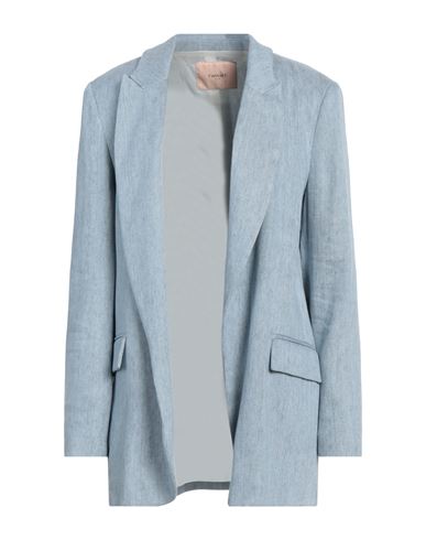 Twinset Woman Blazer Light Blue Size 12 Linen, Cotton, Polyester In Blue