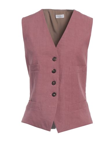 Shop Brunello Cucinelli Woman Tailored Vest Pastel Pink Size 6 Linen, Viscose, Elastane, Brass, Acetate