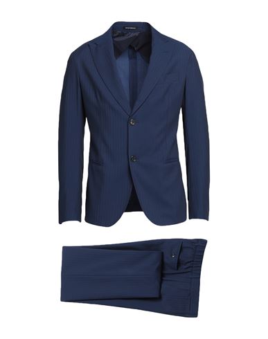 Shop Emporio Armani Man Suit Navy Blue Size 42 Virgin Wool, Cotton