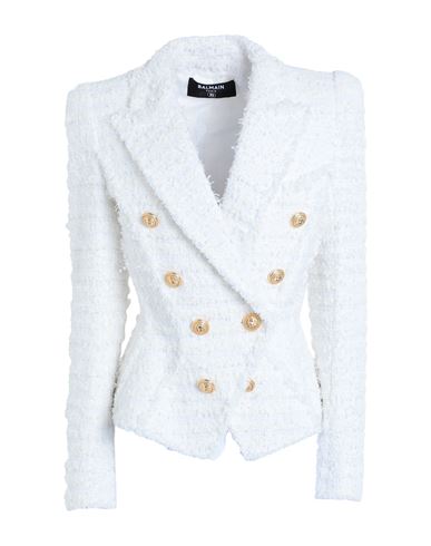 Balmain Woman Blazer Ivory Size 10 Cotton, Polyamide, Metallized Polyamide In White