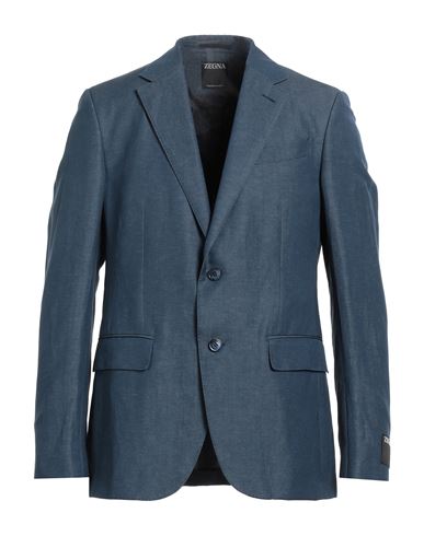 Zegna Man Blazer Slate Blue Size 42 Wool, Linen