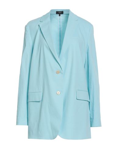 Theory Woman Blazer Light Blue Size 14 Linen, Viscose, Elastane In Blue