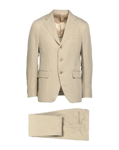 Caruso Man Suit Sand Size 46 Cotton, Linen, Silk In Beige