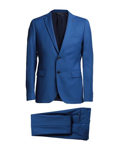 Paoloni Man Suit Bright Blue Size 42 Wool, Elastane