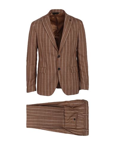 Paoloni Man Suit Camel Size 38 Virgin Wool In Brown