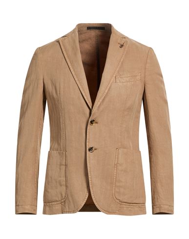 Paoloni Man Blazer Camel Size 42 Tencel Lyocell, Linen, Cotton In Brown