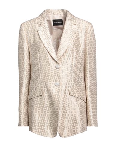 Emporio Armani Woman Blazer Beige Size 14 Cotton, Polyester, Silk