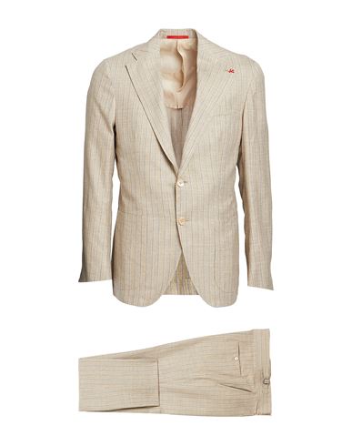 Shop Isaia Man Suit Sand Size 46 Wool, Silk, Linen In Beige