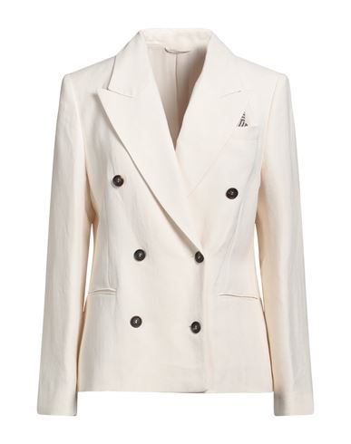 Shop Brunello Cucinelli Woman Blazer Ivory Size 6 Viscose, Linen, Cotton, Silk, Polyamide In White