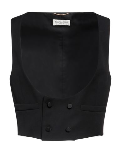 Shop Saint Laurent Woman Tailored Vest Black Size 10 Wool, Silk