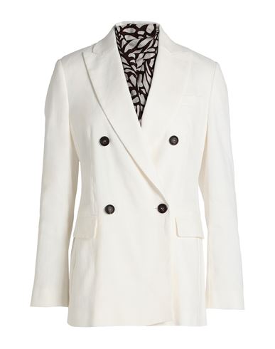 Shop Brunello Cucinelli Woman Blazer Ivory Size 16 Linen, Cotton, Elastane, Silk, Ecobrass In White
