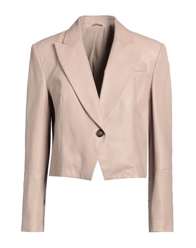 Shop Brunello Cucinelli Woman Blazer Beige Size 12 Leather, Ecobrass