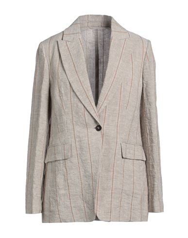 Shop Brunello Cucinelli Woman Blazer Grey Size 14 Linen, Ecobrass