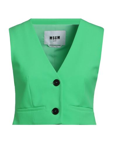 Shop Msgm Woman Tailored Vest Green Size 10 Virgin Wool, Elastane