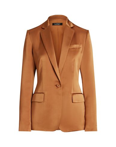 Lauren Ralph Lauren Satin Charmeuse Blazer Woman Blazer Tan Size 6 Recycled Polyester, Polyester In Brown