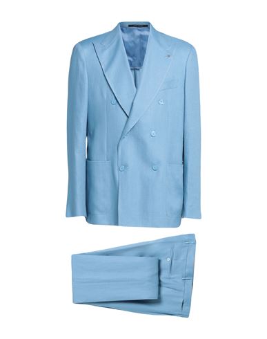 Tagliatore Man Suit Light Blue Size 44 Linen