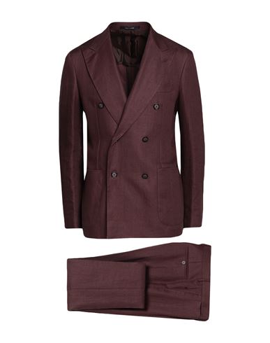 Tagliatore Man Suit Cocoa Size 40 Linen In Brown