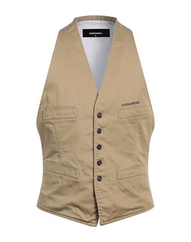 Shop Dsquared2 Man Tailored Vest Khaki Size 38 Cotton, Elastane In Beige