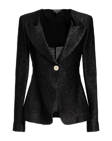 Giorgio Armani Woman Blazer Black Size 12 Cotton, Polyamide, Polyester, Elastane, Silk