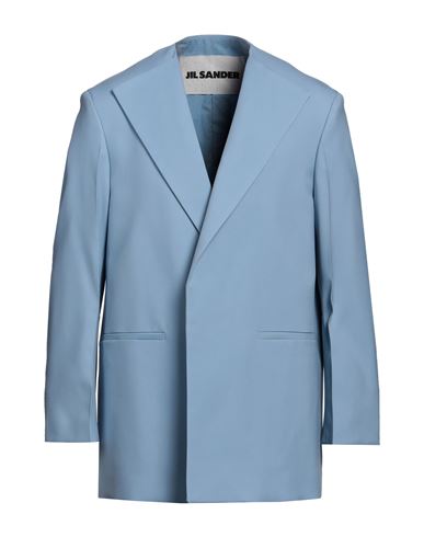Shop Jil Sander Man Blazer Light Blue Size 36 Wool
