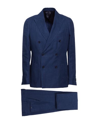 Lardini Man Suit Navy Blue Size 46 Linen, Silk