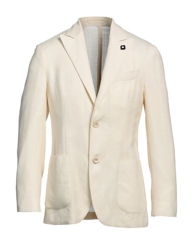Lardini Man Blazer Cream Size 42 Wool, Silk In White