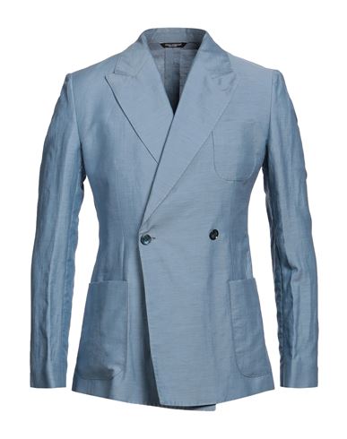 Dolce & Gabbana Man Blazer Pastel Blue Size 46 Linen, Polyamide