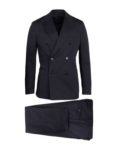 Shop Lardini Man Suit Midnight Blue Size 44 Cotton, Elastane